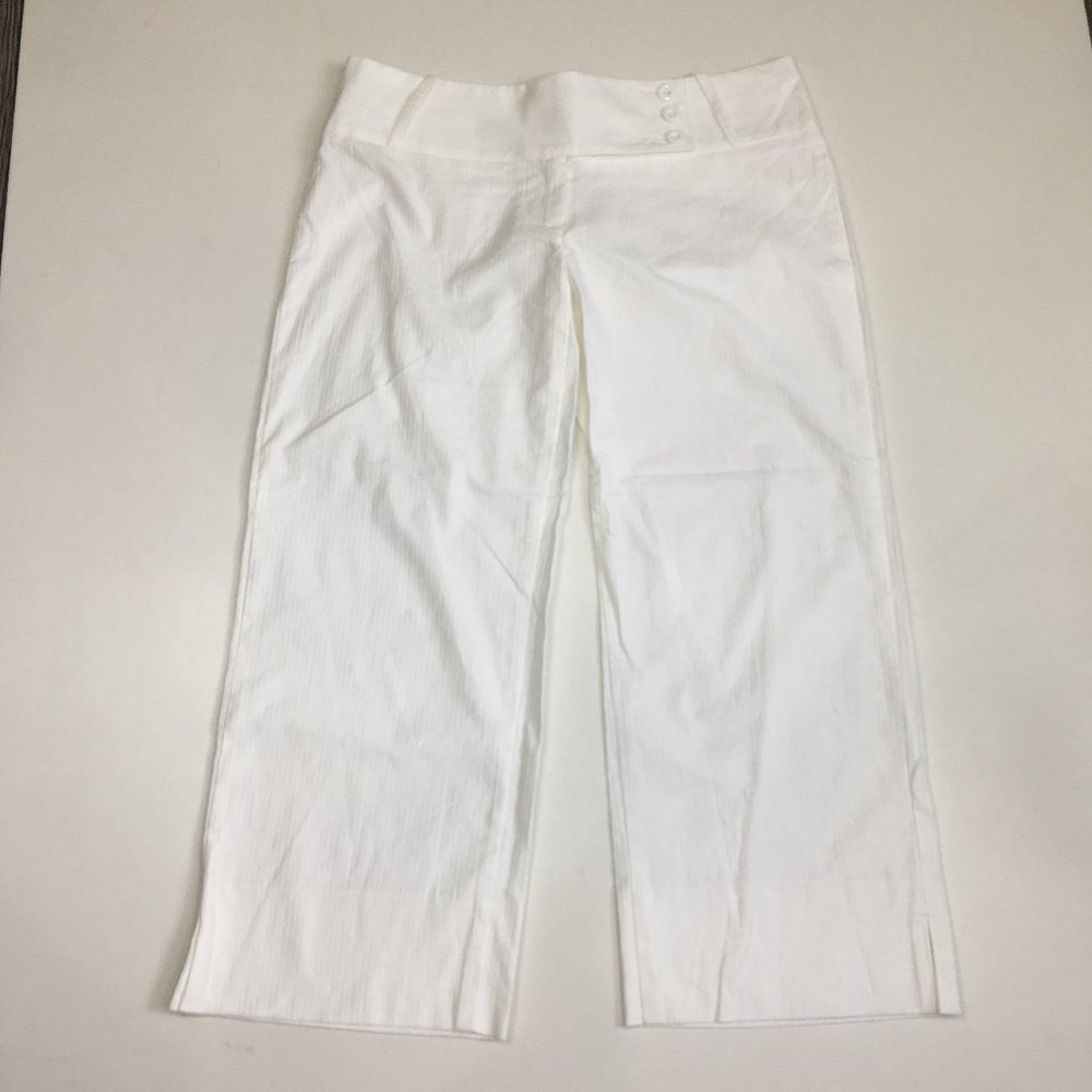 BEBE White Textured Wide Leg Slit Hem Gaucho Culotte Cropped Pant